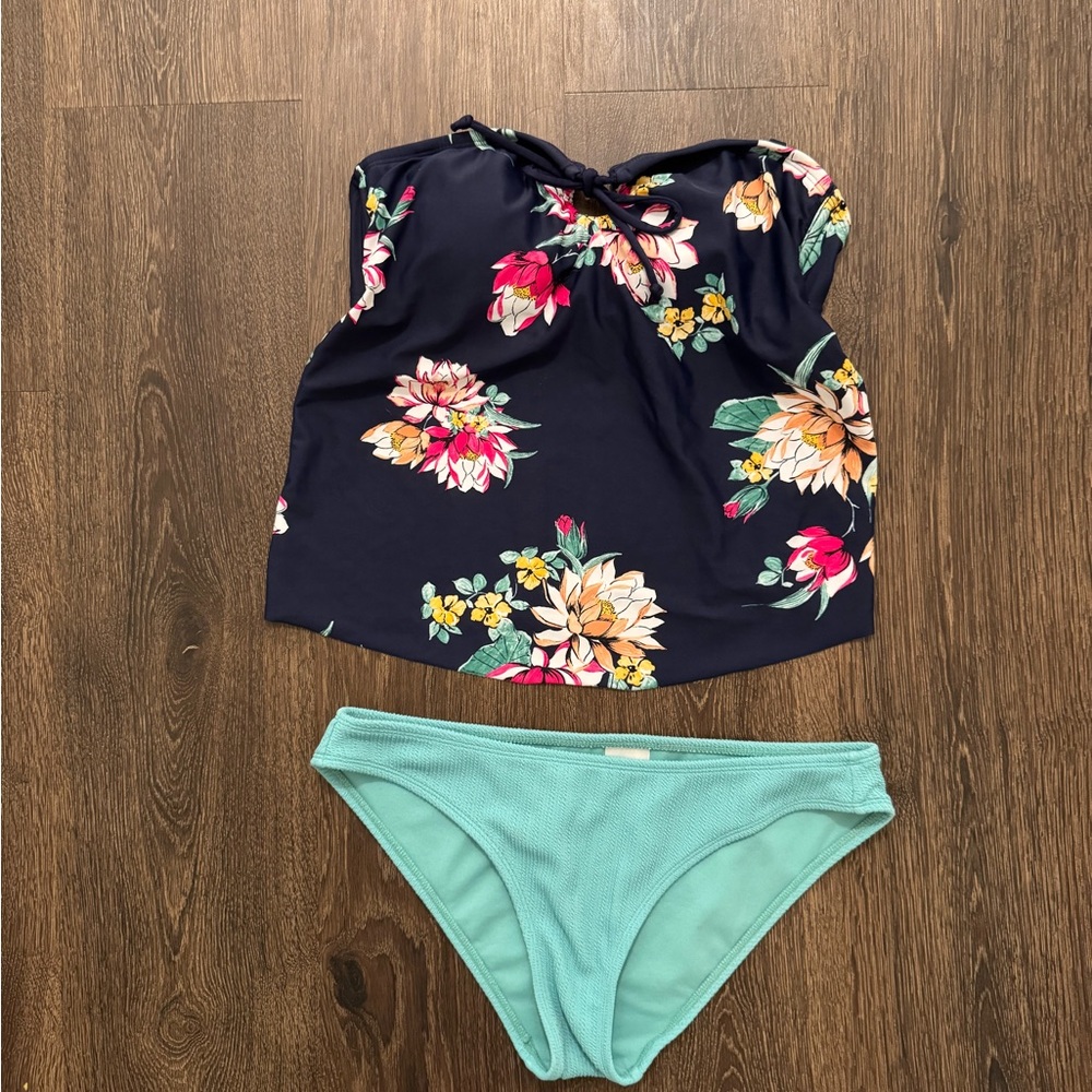 Floral Strapless Bikini Top and Mint Bottoms